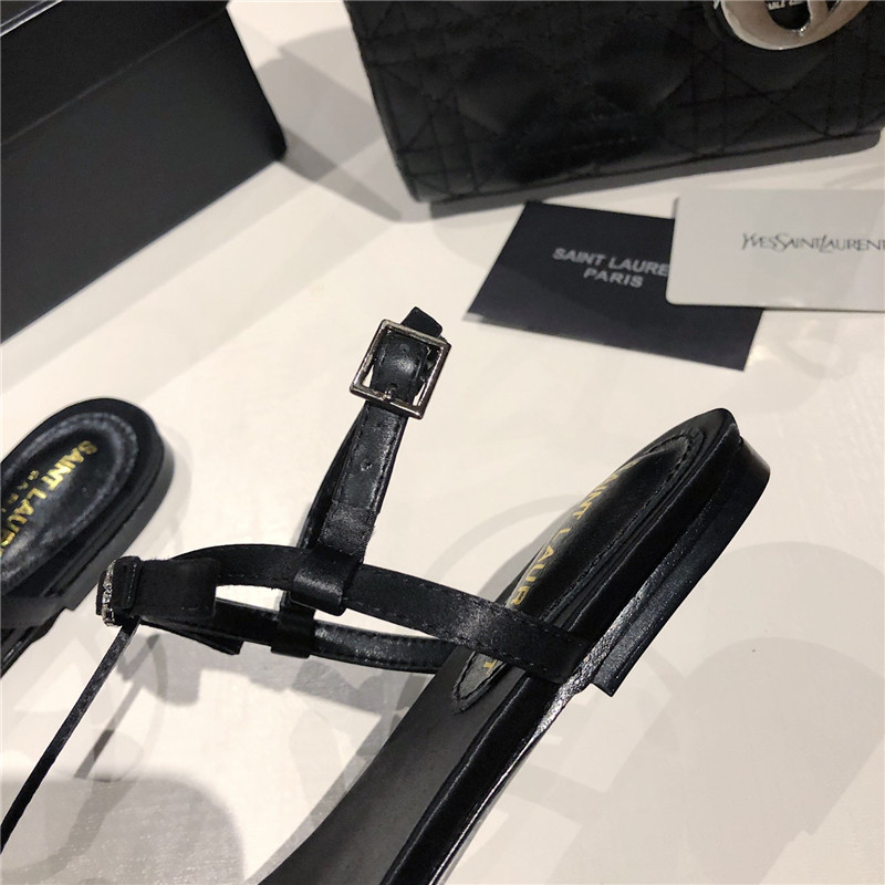 Sa1nt Lau*nt black suede t-strap flip flop flat sandals