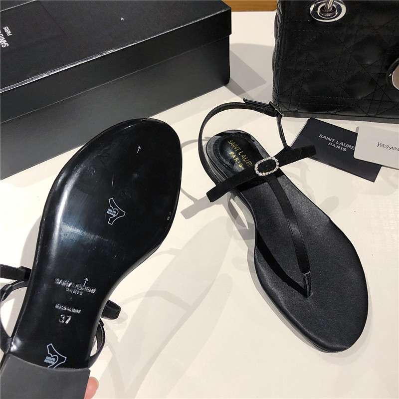 Sa1nt Lau*nt black suede t-strap flip flop flat sandals