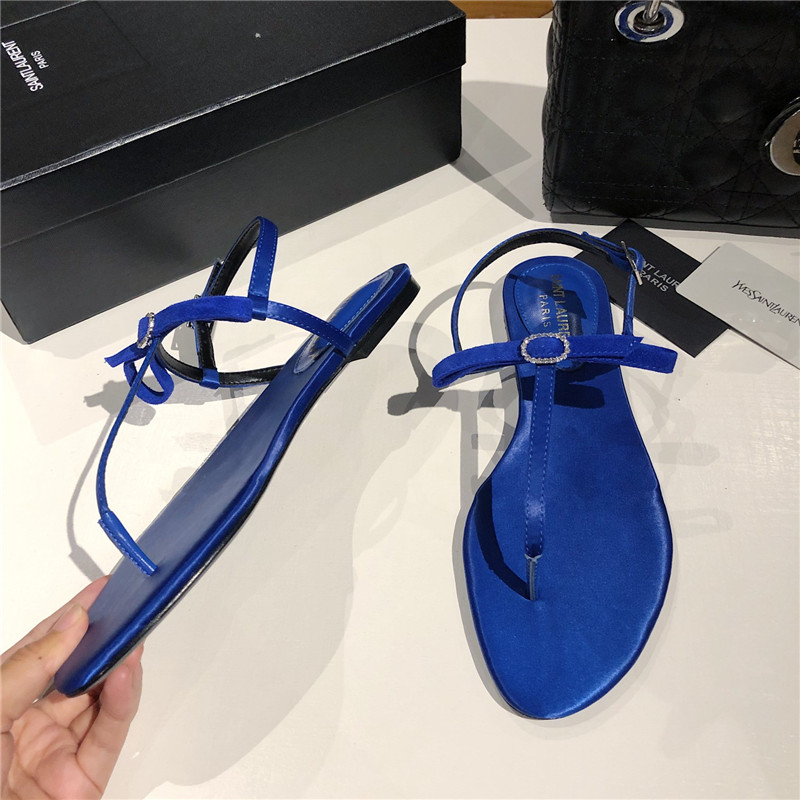 Sa1nt Lau*nt blue suede t-strap flip flop flat sandals
