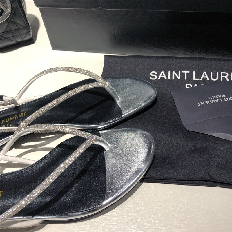 Sa1nt Lau*nt nadja silver rhinestone flat sandals