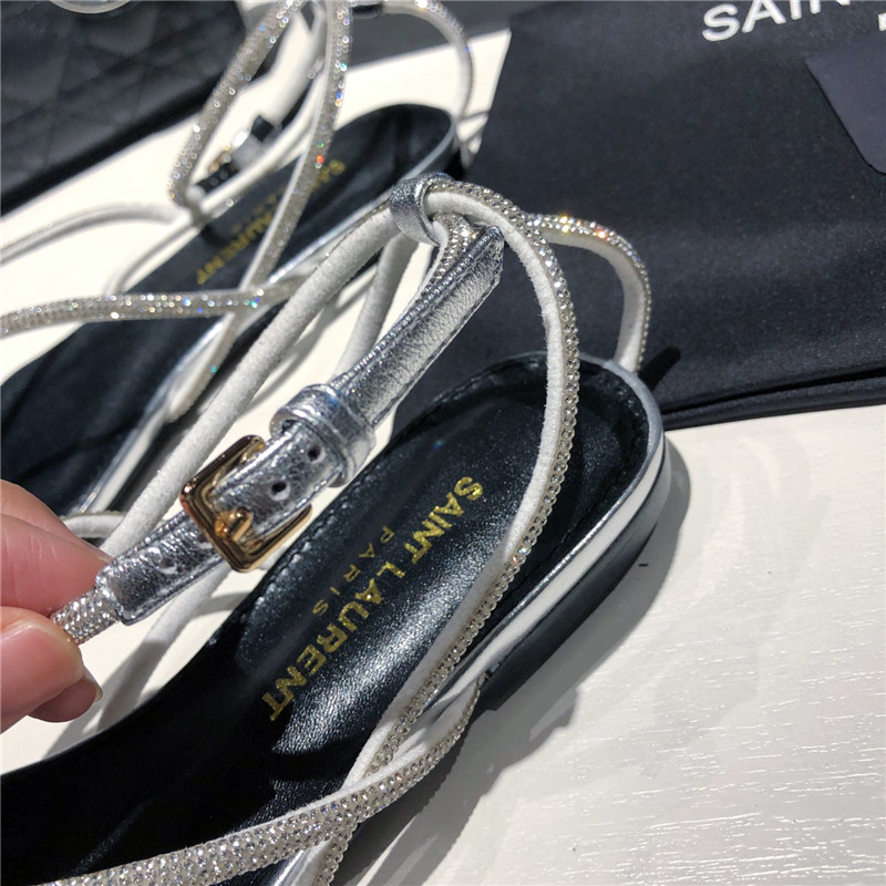 Sa1nt Lau*nt nadja silver rhinestone flat sandals