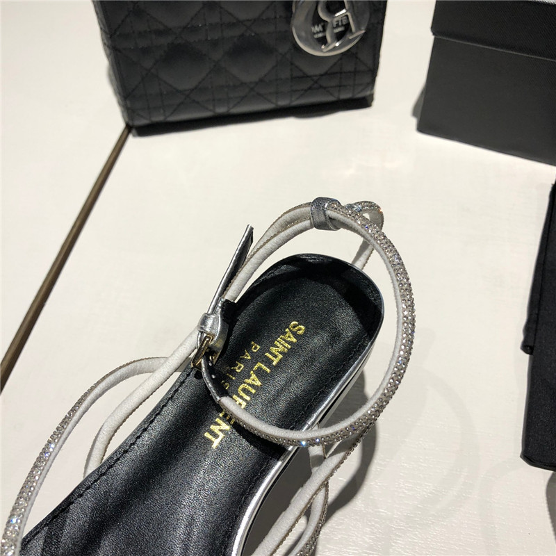 Sa1nt Lau*nt nadja silver rhinestone flat sandals