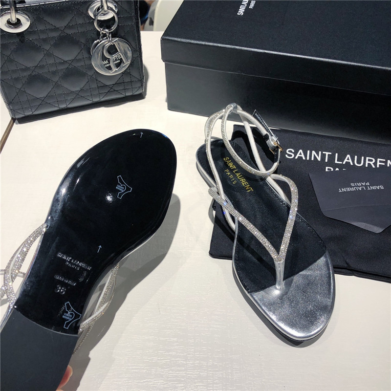 Sa1nt Lau*nt nadja silver rhinestone flat sandals