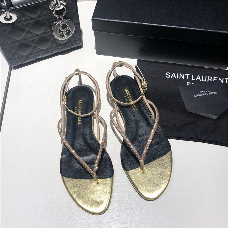 Sa1nt Lau*nt nadja gold rhinestone flat sandals