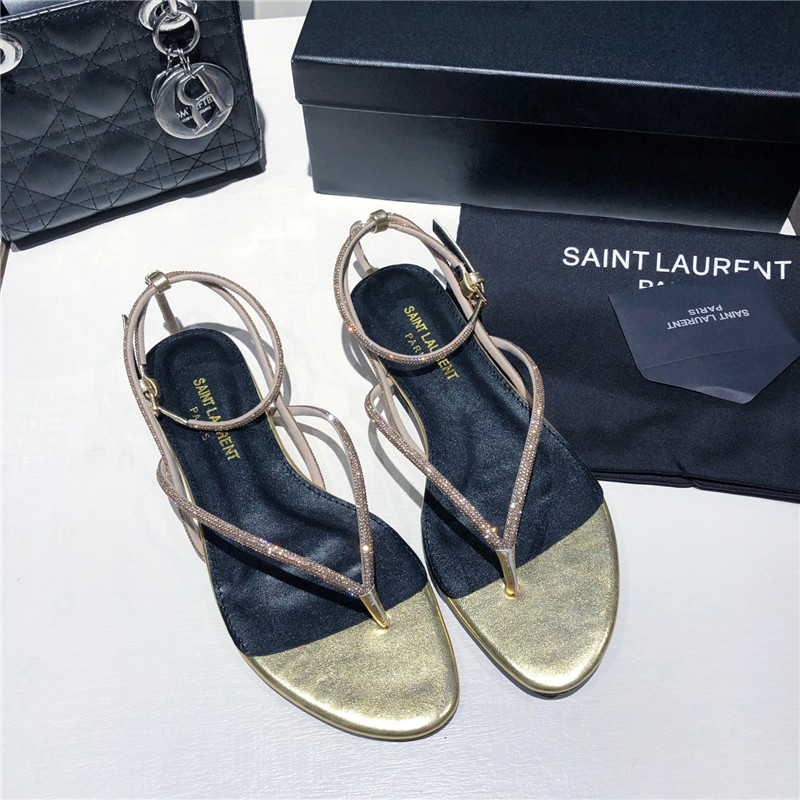 Sa1nt Lau*nt nadja gold rhinestone flat sandals