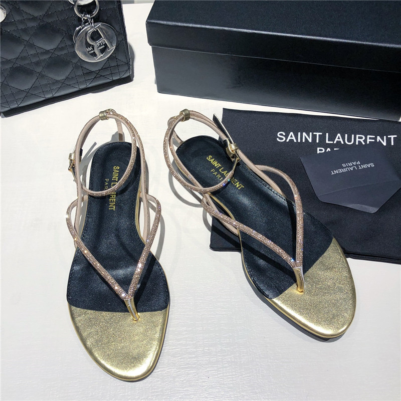 Sa1nt Lau*nt nadja gold rhinestone flat sandals