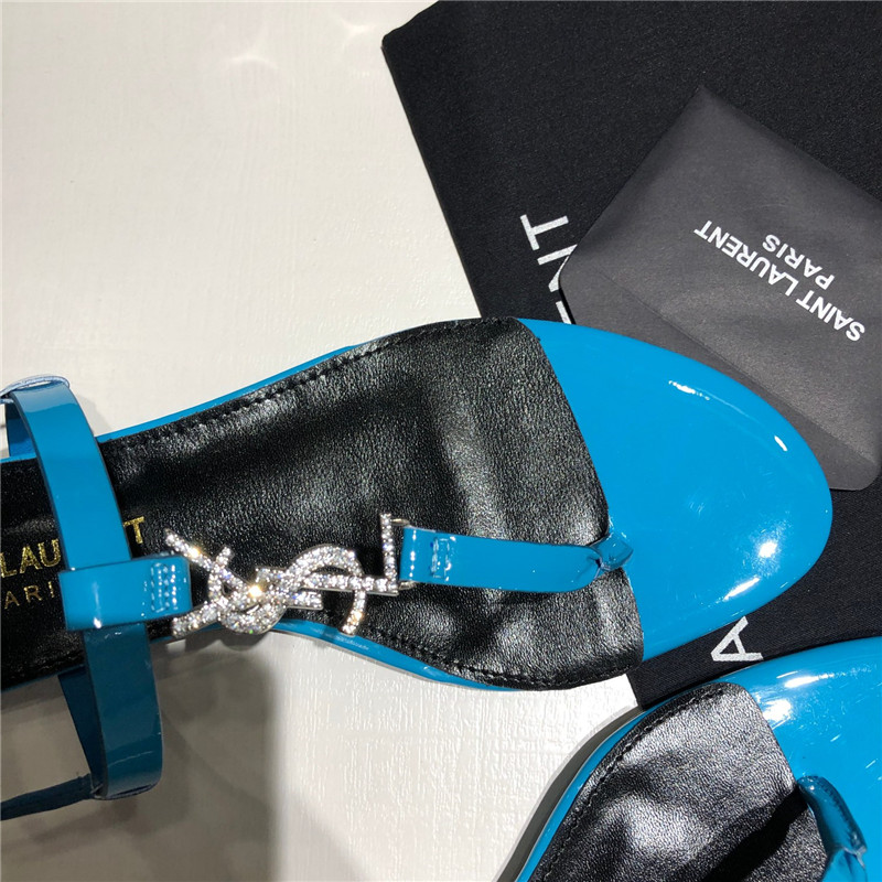 Sa1nt Lau*nt cassandra blue patent crystal metal sandals