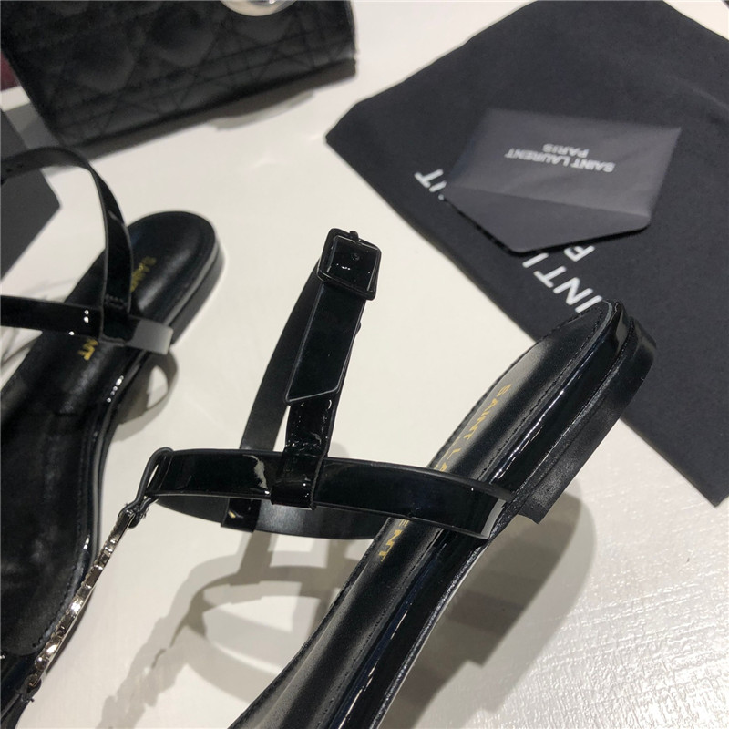 Sa1nt Lau*nt cassandra black patent crystal metal sandals