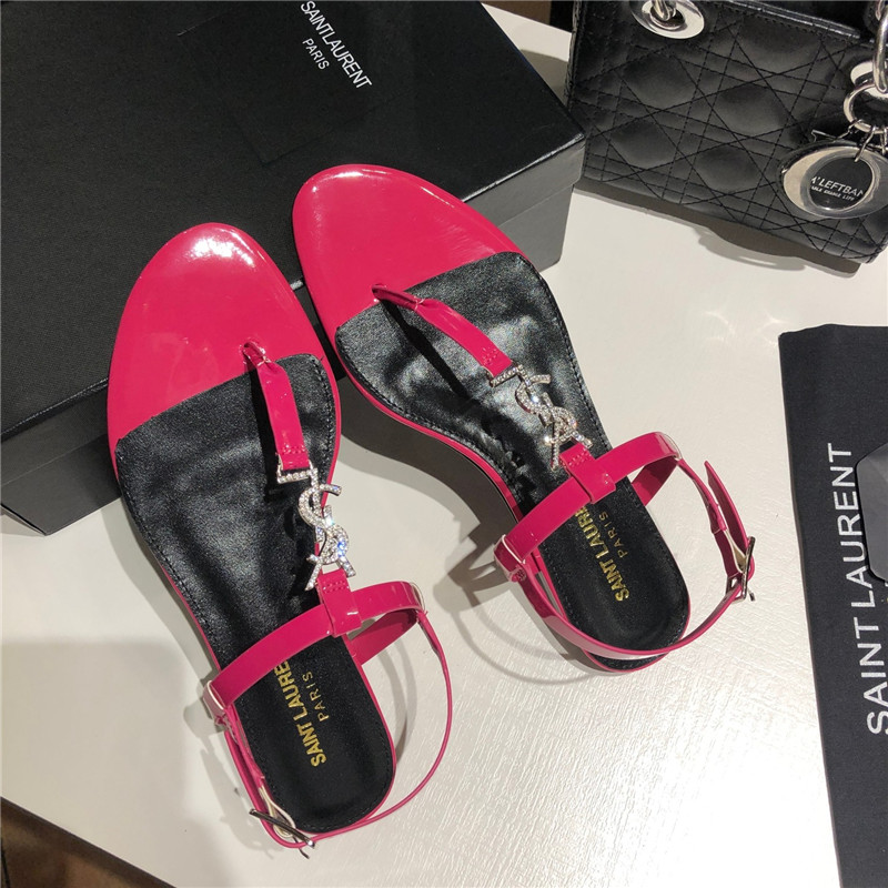 Sa1nt Lau*nt cassandra fuchsia patent crystal metal sandals