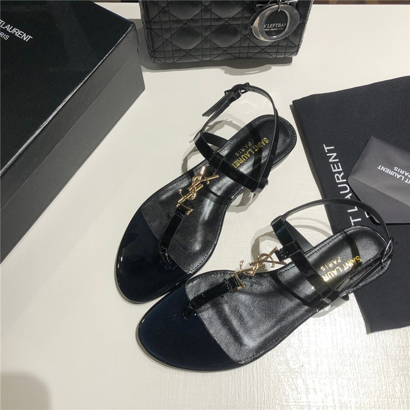 Sa1nt Lau*nt cassandra sandals black and gold patent leather