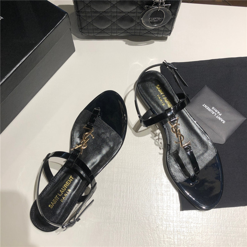 Sa1nt Lau*nt cassandra sandals black and gold patent leather