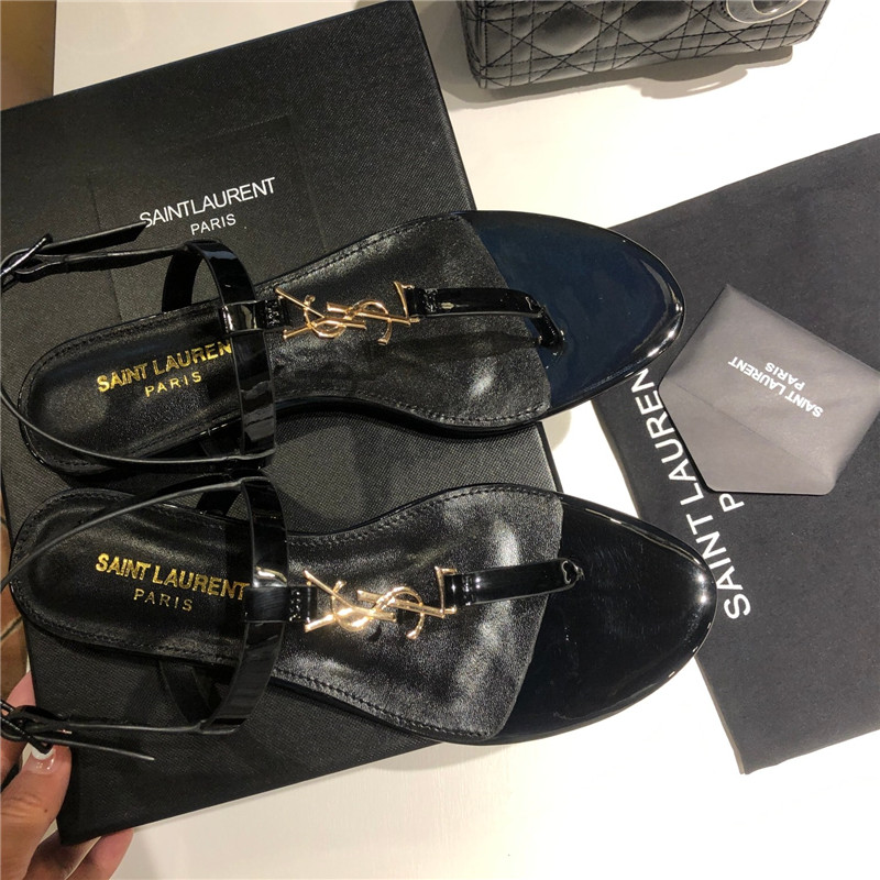 Sa1nt Lau*nt cassandra sandals black and gold patent leather