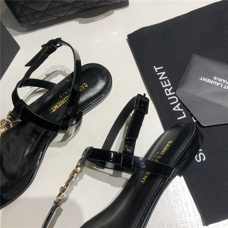 Sa1nt Lau*nt cassandra sandals black and gold patent leather