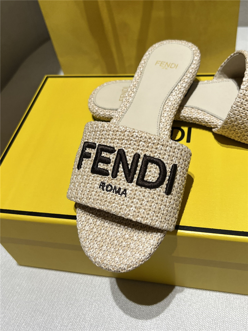 F**di signature fabric beige cotton fiber slides