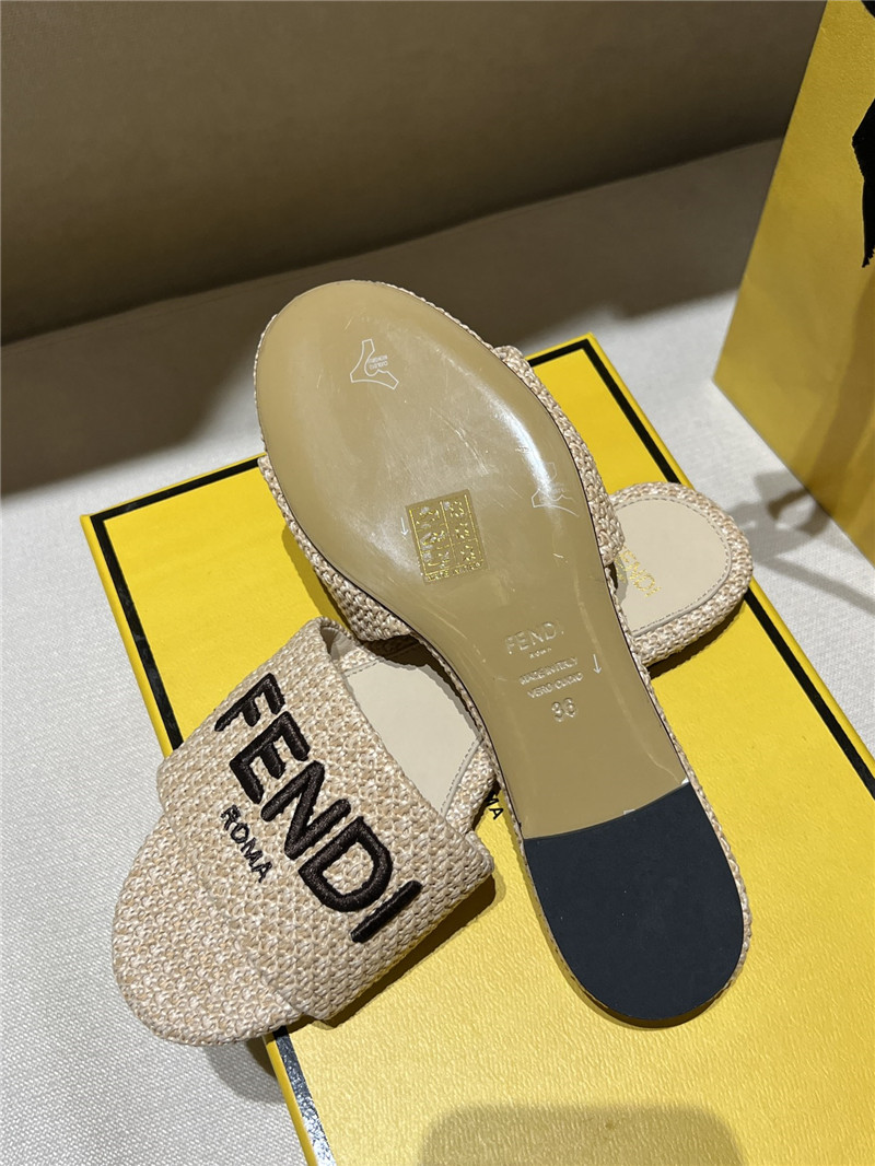 F**di signature fabric beige cotton fiber slides