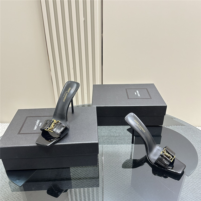 Sa1nt Lau*nt black patent leather square toe babylon mules