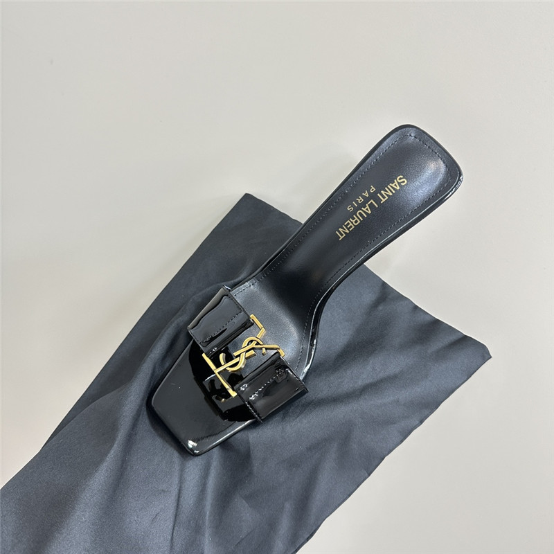 Sa1nt Lau*nt black patent leather square toe babylon mules