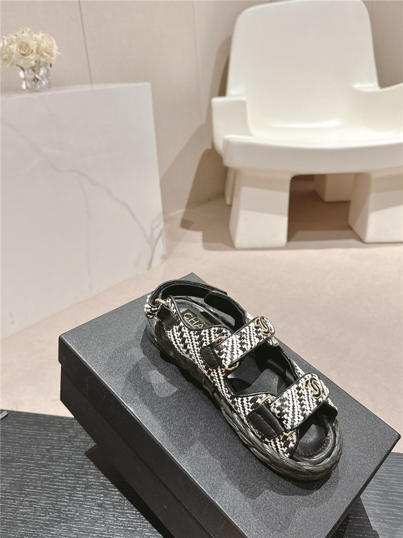 Ch**el crochet velcro straps beach sandals black and white