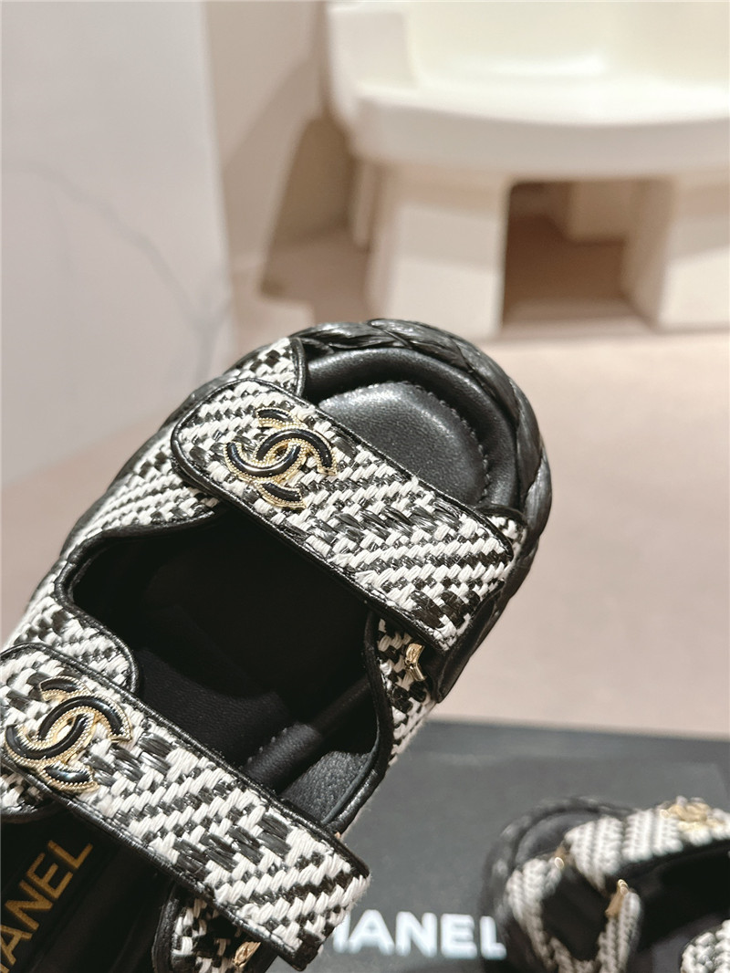Ch**el crochet velcro straps beach sandals black and white