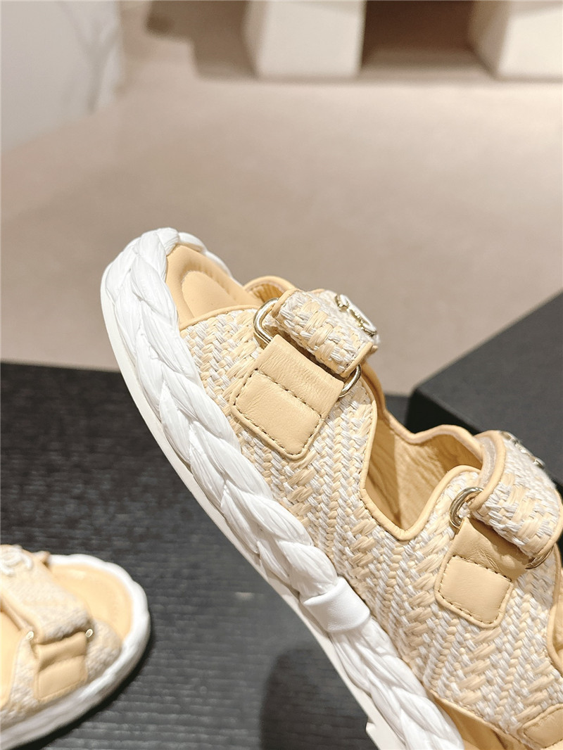 Ch**el crochet velcro straps beach sandals yellow and white