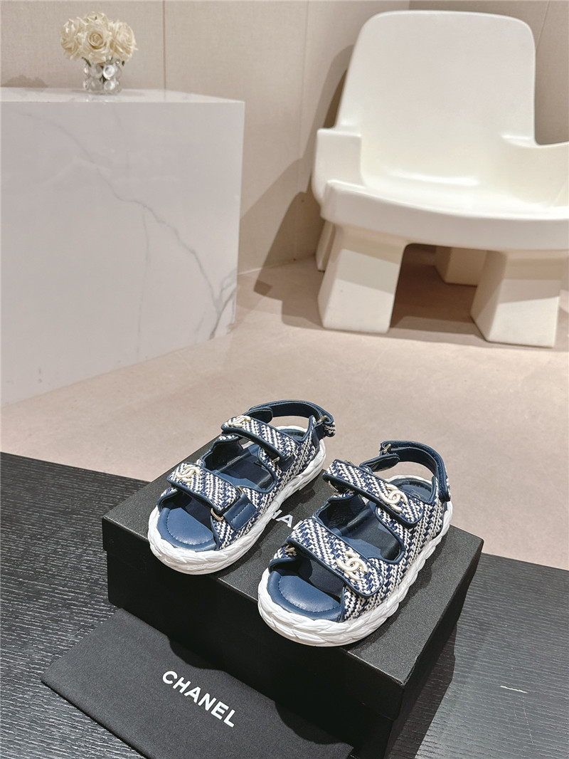 Ch**el crochet velcro straps beach sandals navy and white