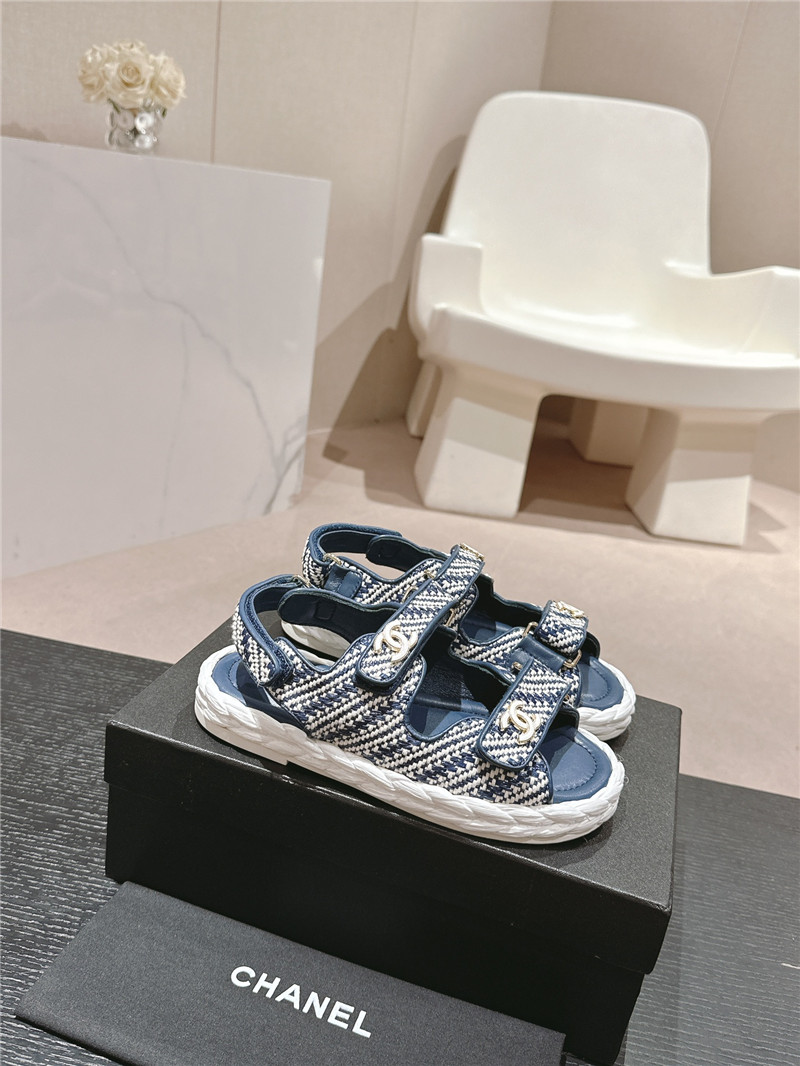 Ch**el crochet velcro straps beach sandals navy and white