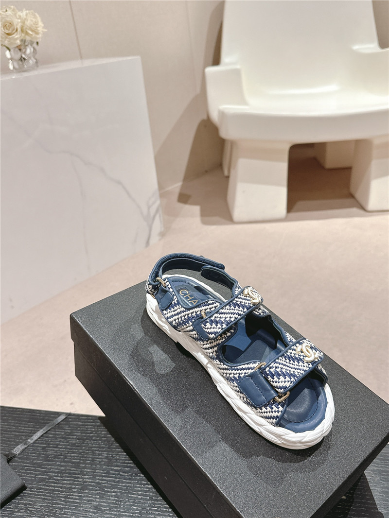 Ch**el crochet velcro straps beach sandals navy and white