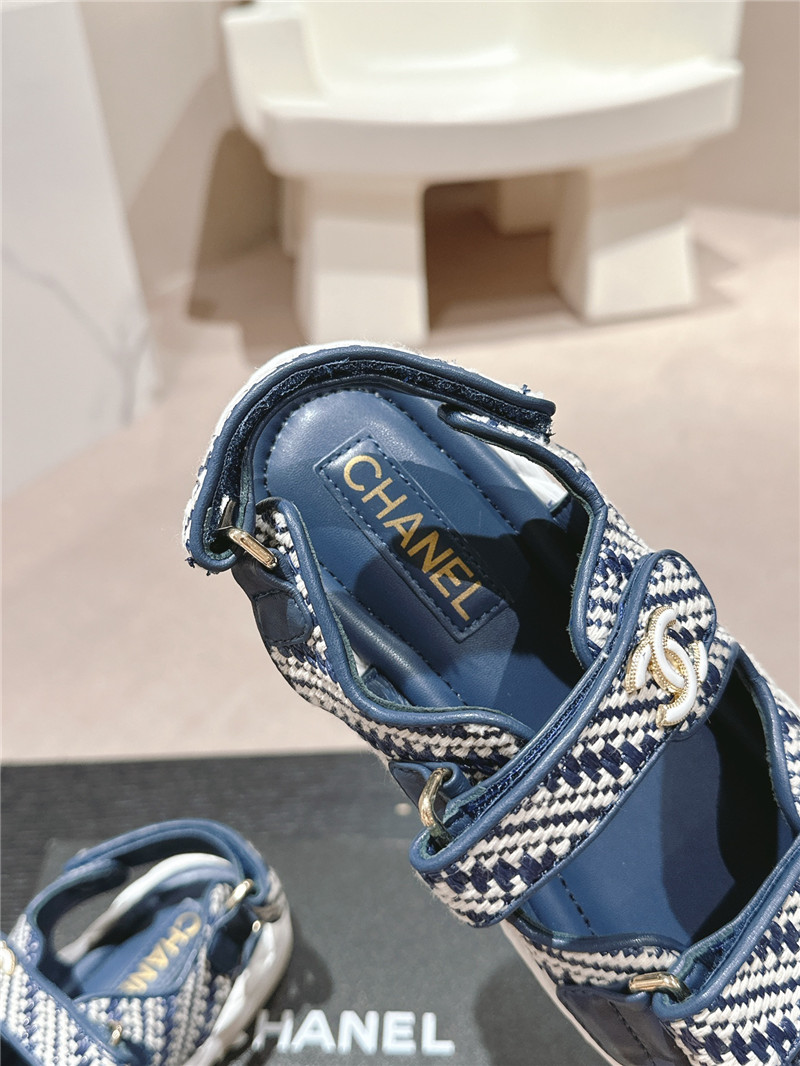 Ch**el crochet velcro straps beach sandals navy and white