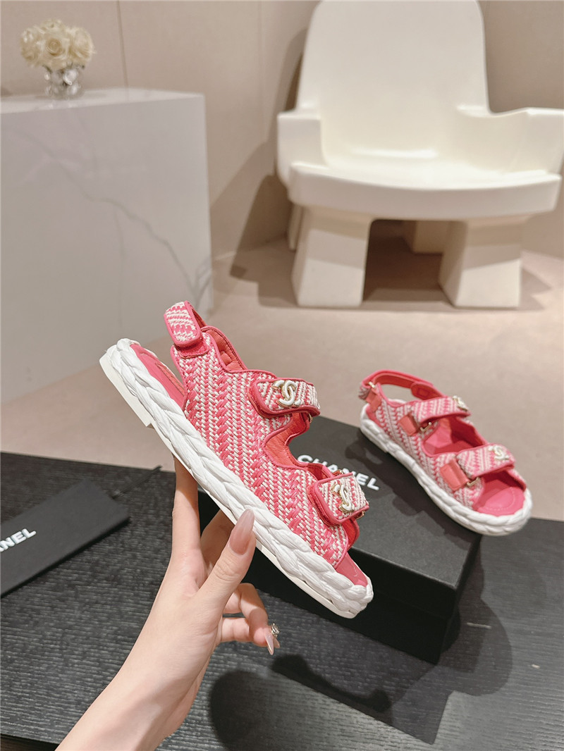 Ch**el crochet velcro straps beach sandals pink and white