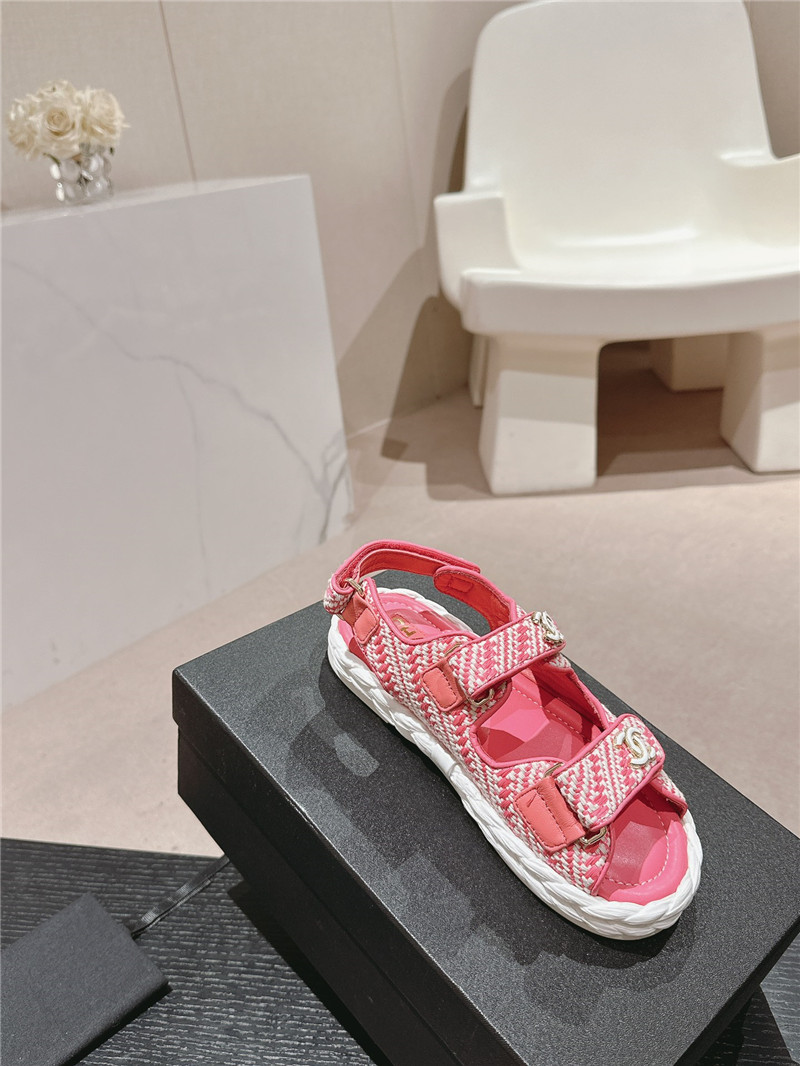 Ch**el crochet velcro straps beach sandals pink and white