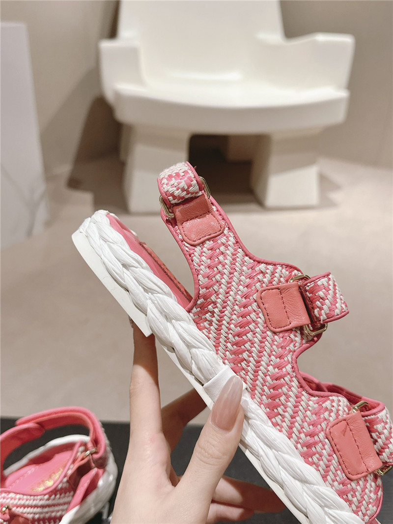 Ch**el crochet velcro straps beach sandals pink and white