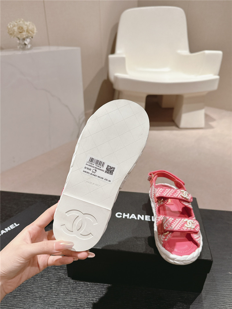 Ch**el crochet velcro straps beach sandals pink and white