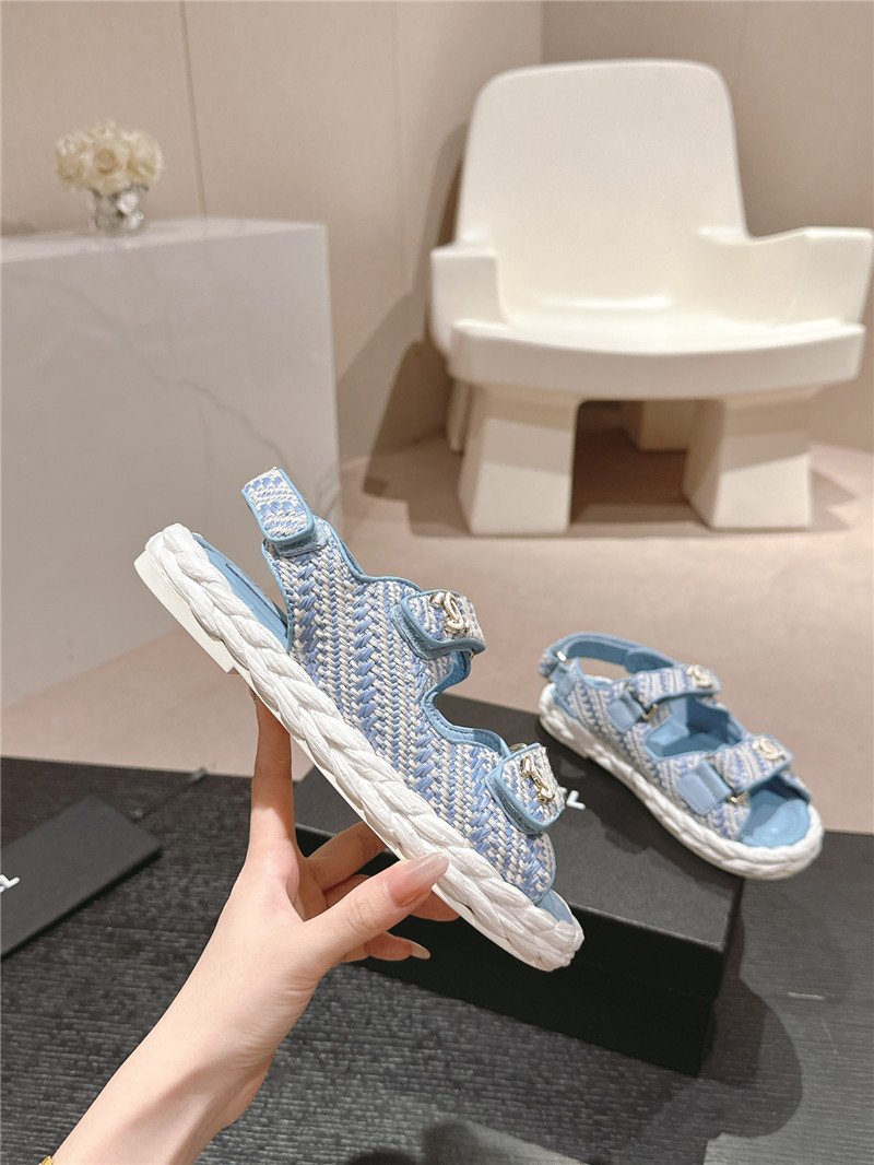 Ch**el crochet velcro straps beach sandals blue and white