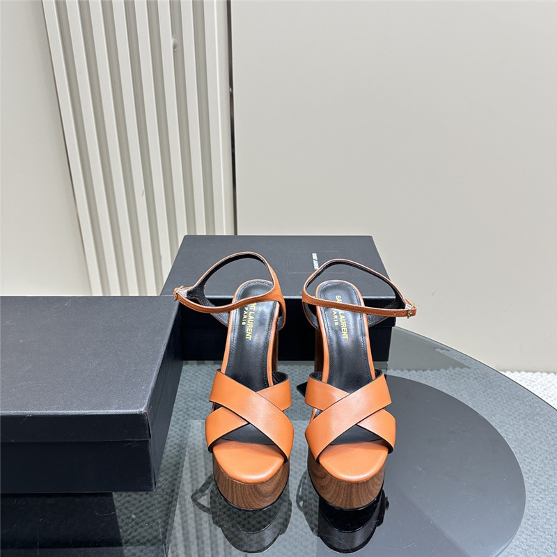 Sa1nt Lau*nt brown wooden bianca platform sandals