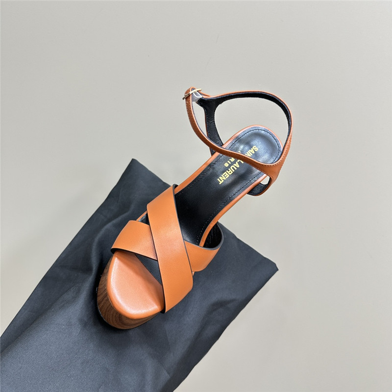 Sa1nt Lau*nt brown wooden bianca platform sandals