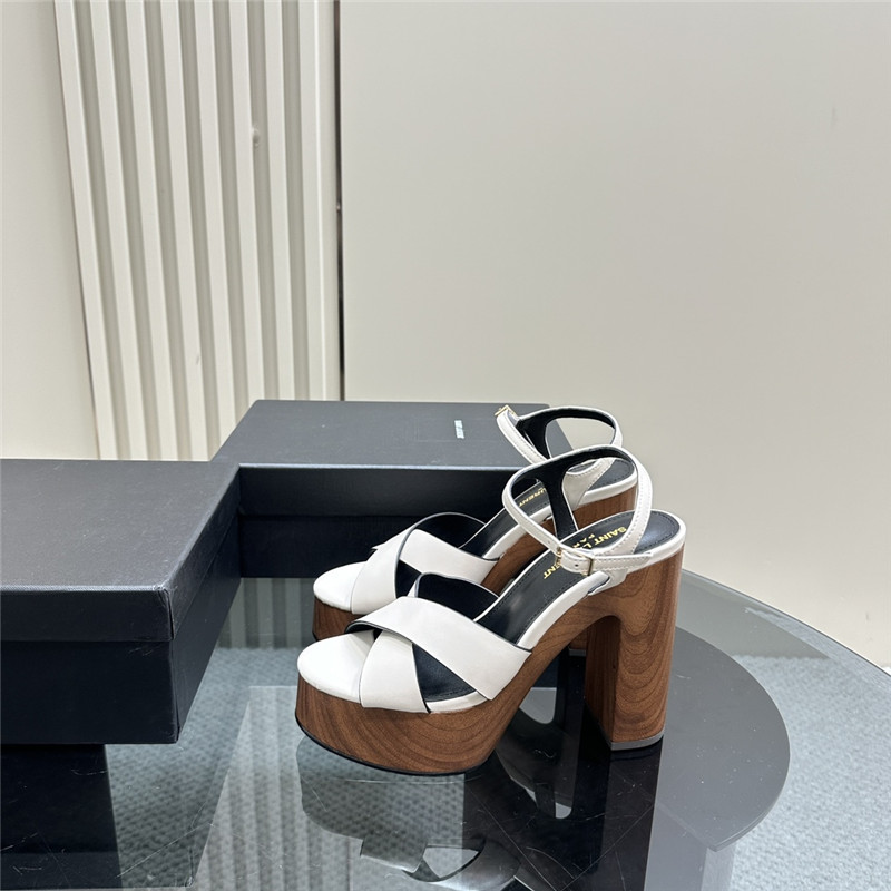Sa1nt Lau*nt white and black wooden bianca platform sandals