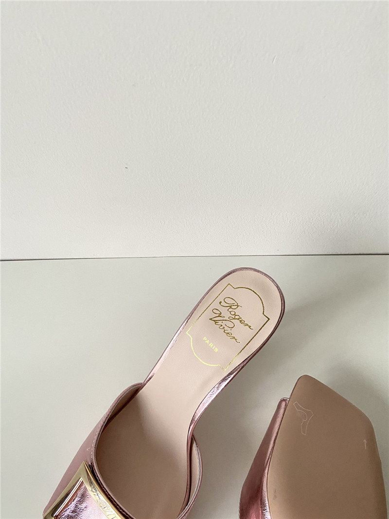 Roger Vivier Trumpet Mules in Rose Metallic Leather