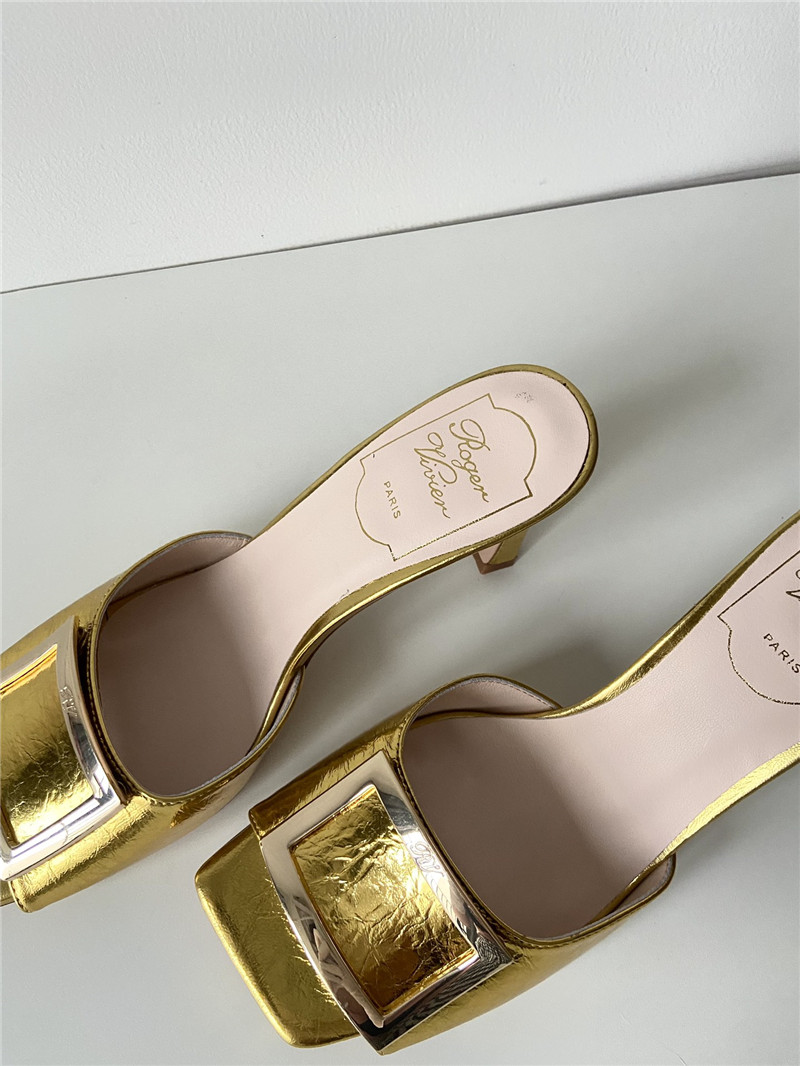 Roger Vivier Trumpet Gold Metallic Leather Mules