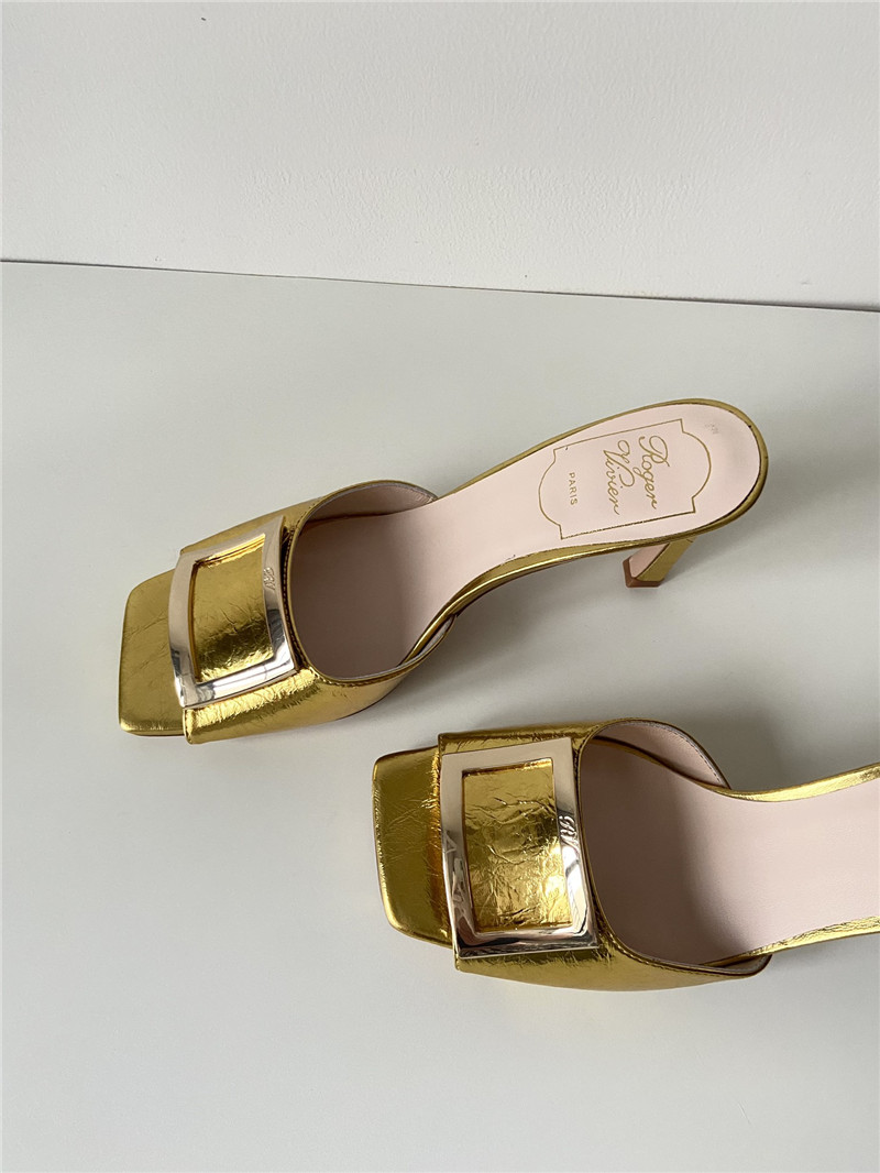 Roger Vivier Trumpet Gold Metallic Leather Mules