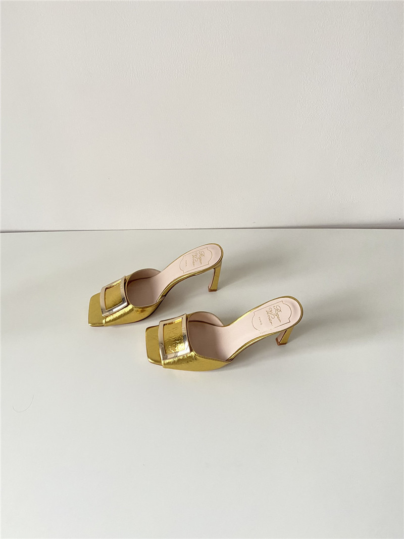 Roger Vivier Trumpet Gold Metallic Leather Mules