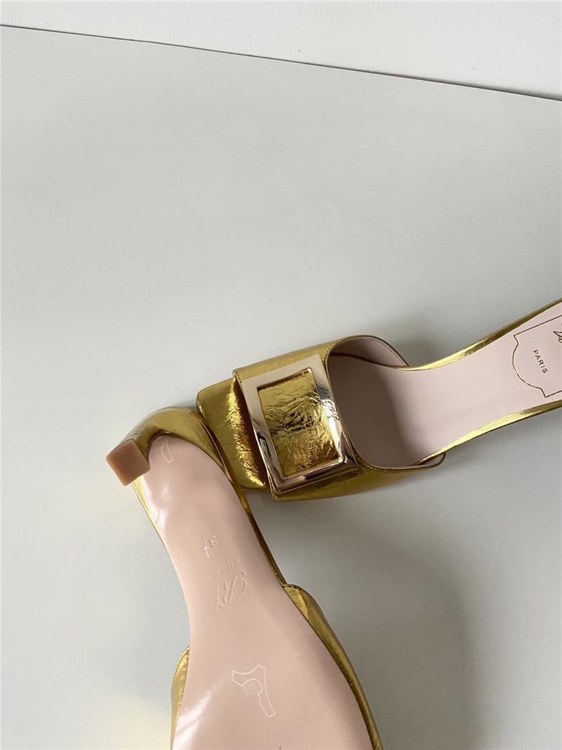 Roger Vivier Trumpet Gold Metallic Leather Mules