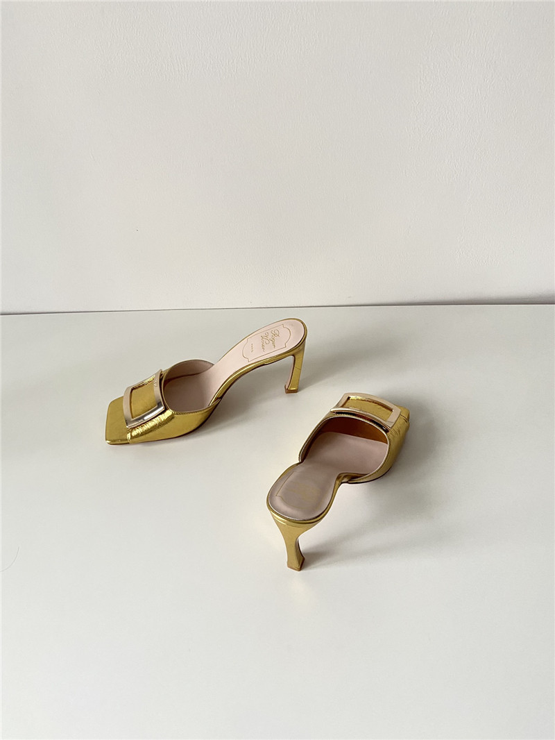 Roger Vivier Trumpet Gold Metallic Leather Mules