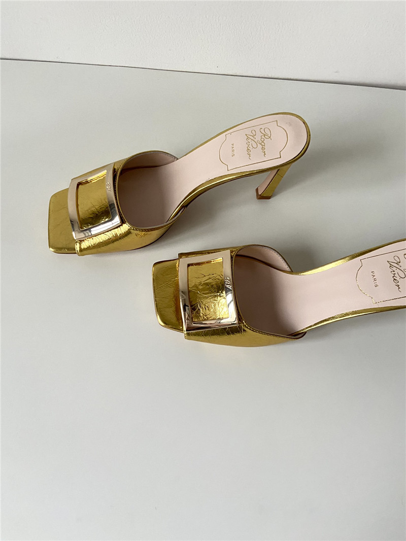 Roger Vivier Trumpet Gold Metallic Leather Mules