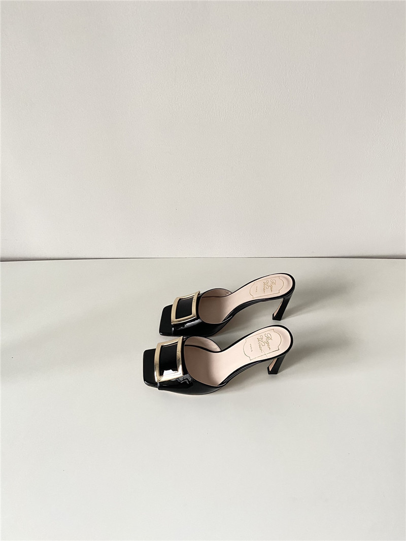 Roger Vivier Trompette Mules in Black Patent Leather