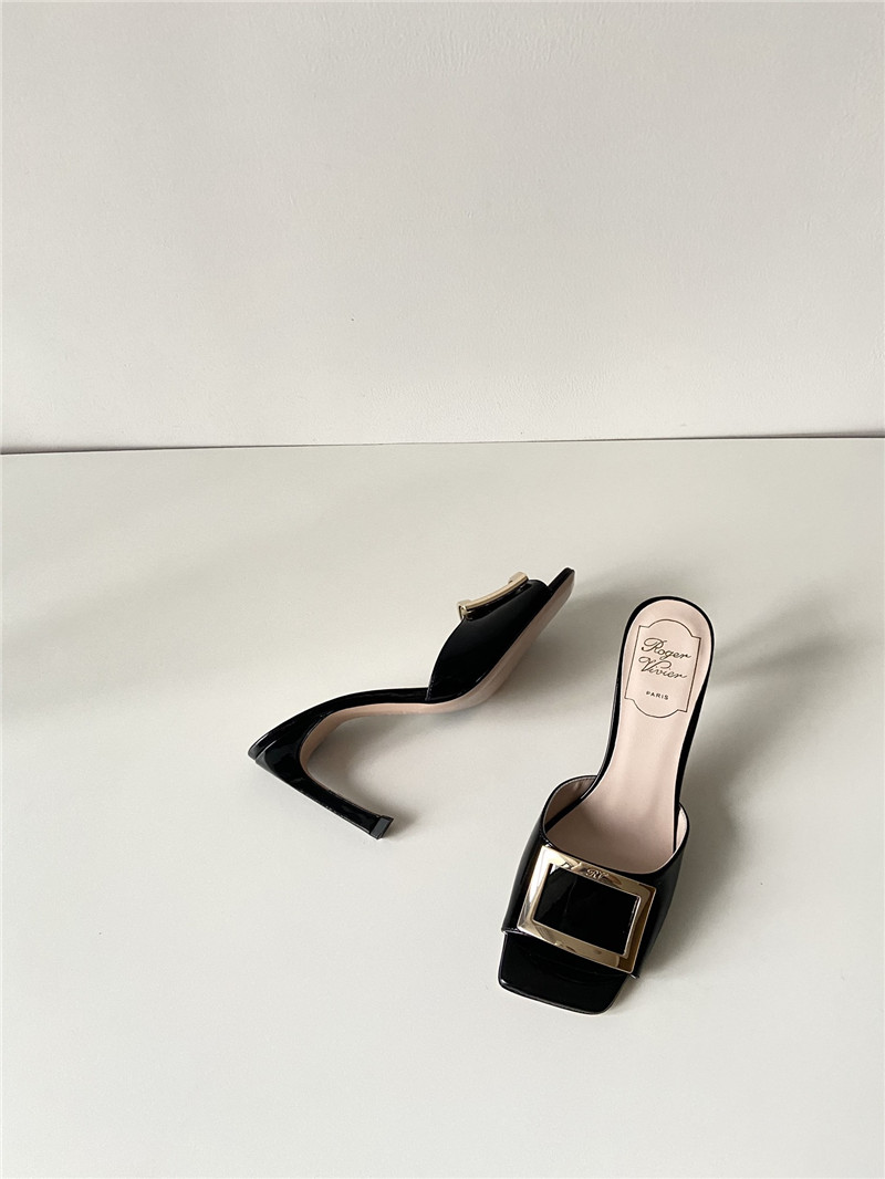 Roger Vivier Trompette Mules in Black Patent Leather