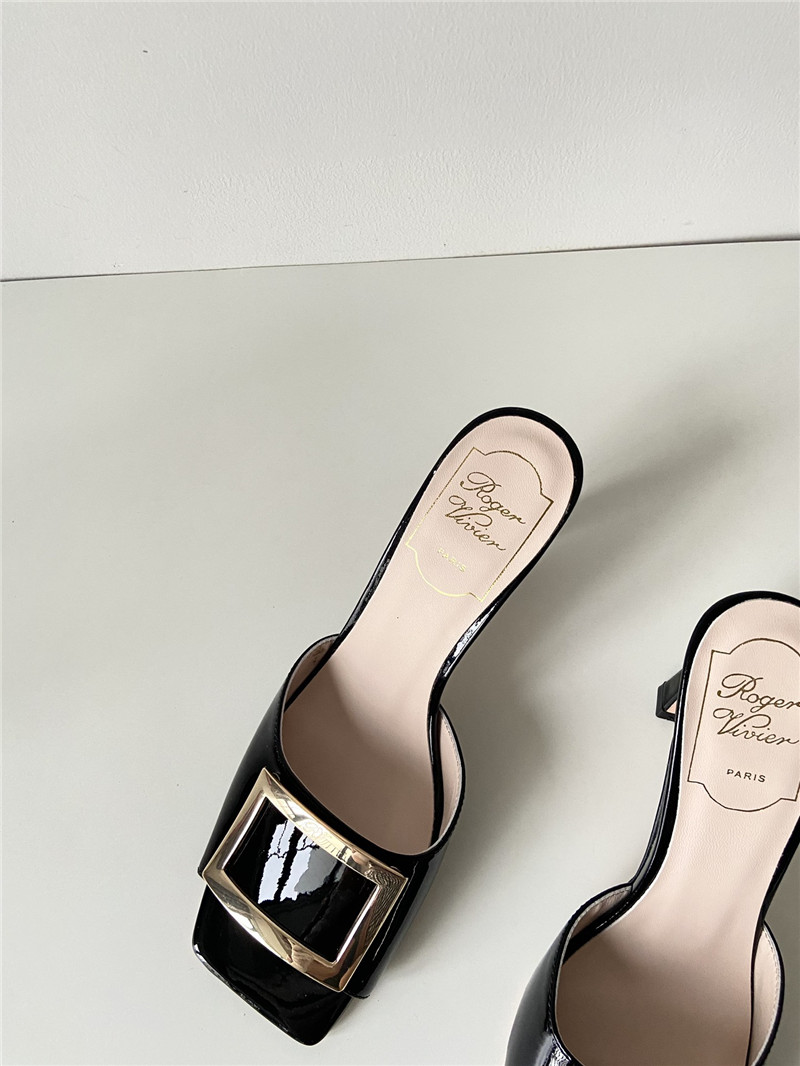Roger Vivier Trompette Mules in Black Patent Leather