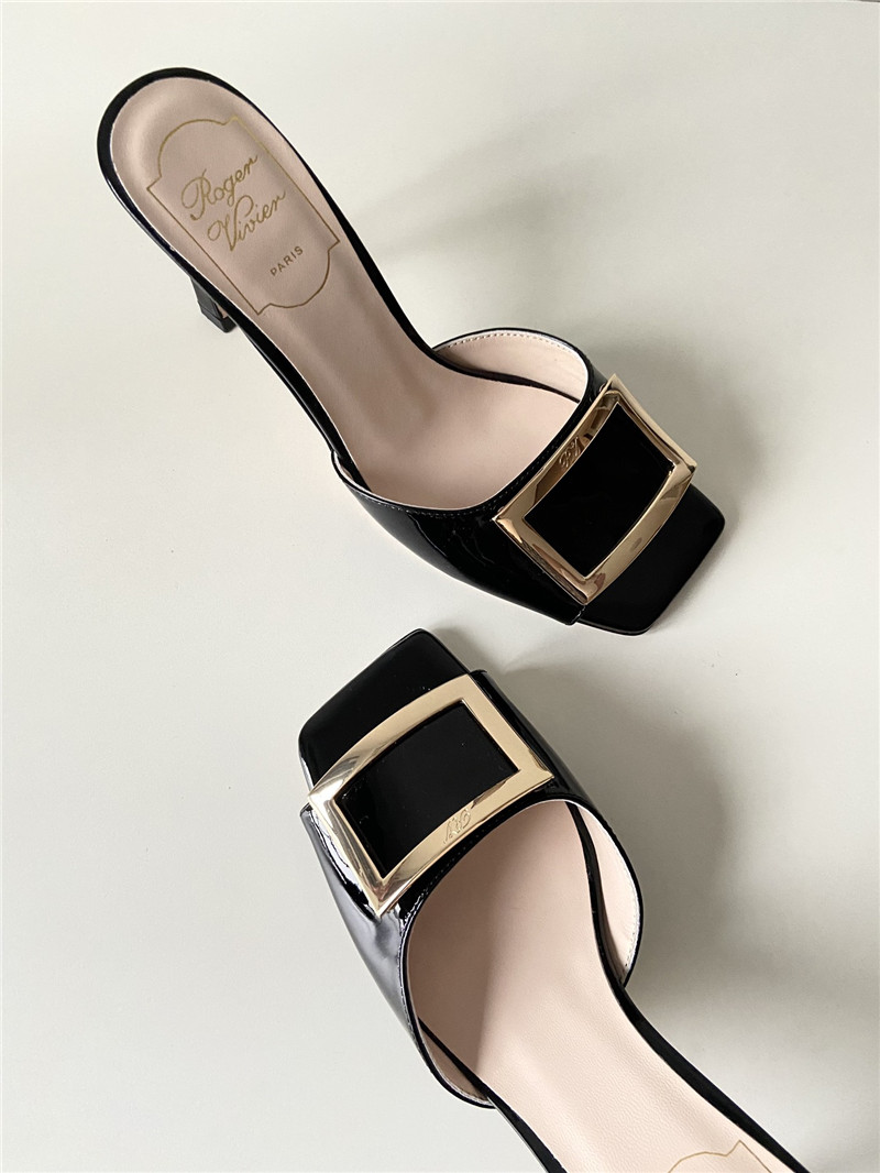 Roger Vivier Trompette Mules in Black Patent Leather