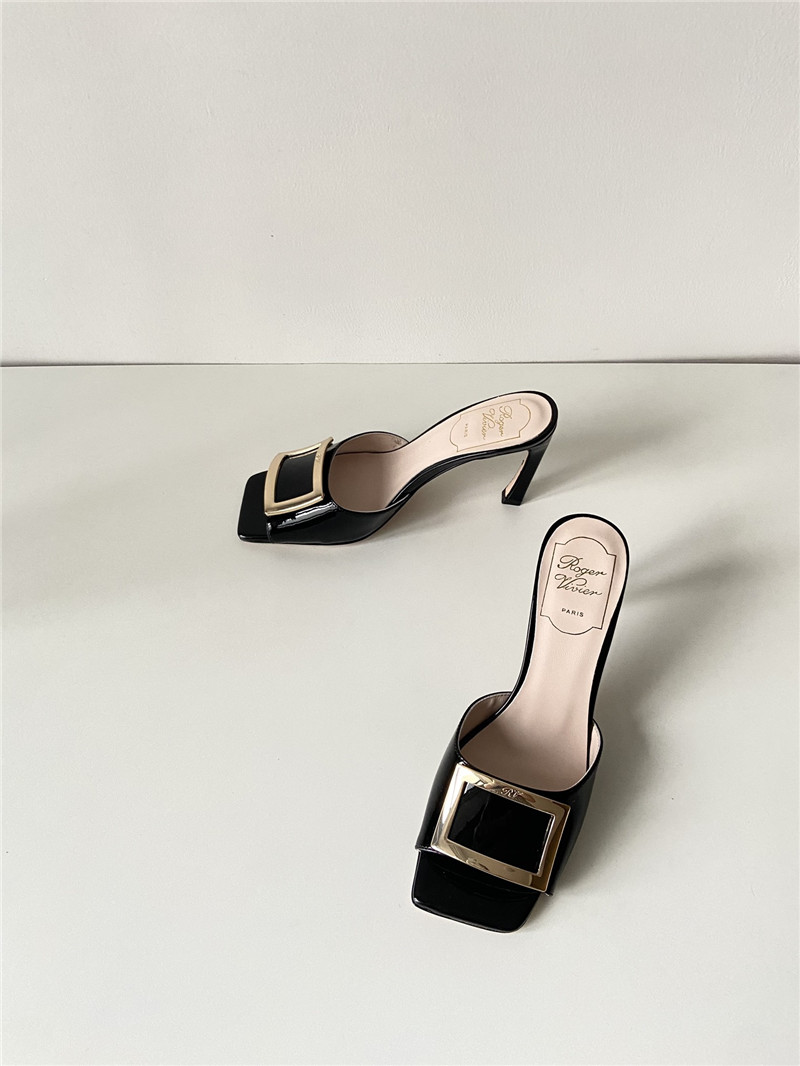Roger Vivier Trompette Mules in Black Patent Leather