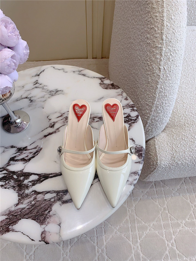 Roger Vivier Mary Jane Virgule Mules White and Pink Patent