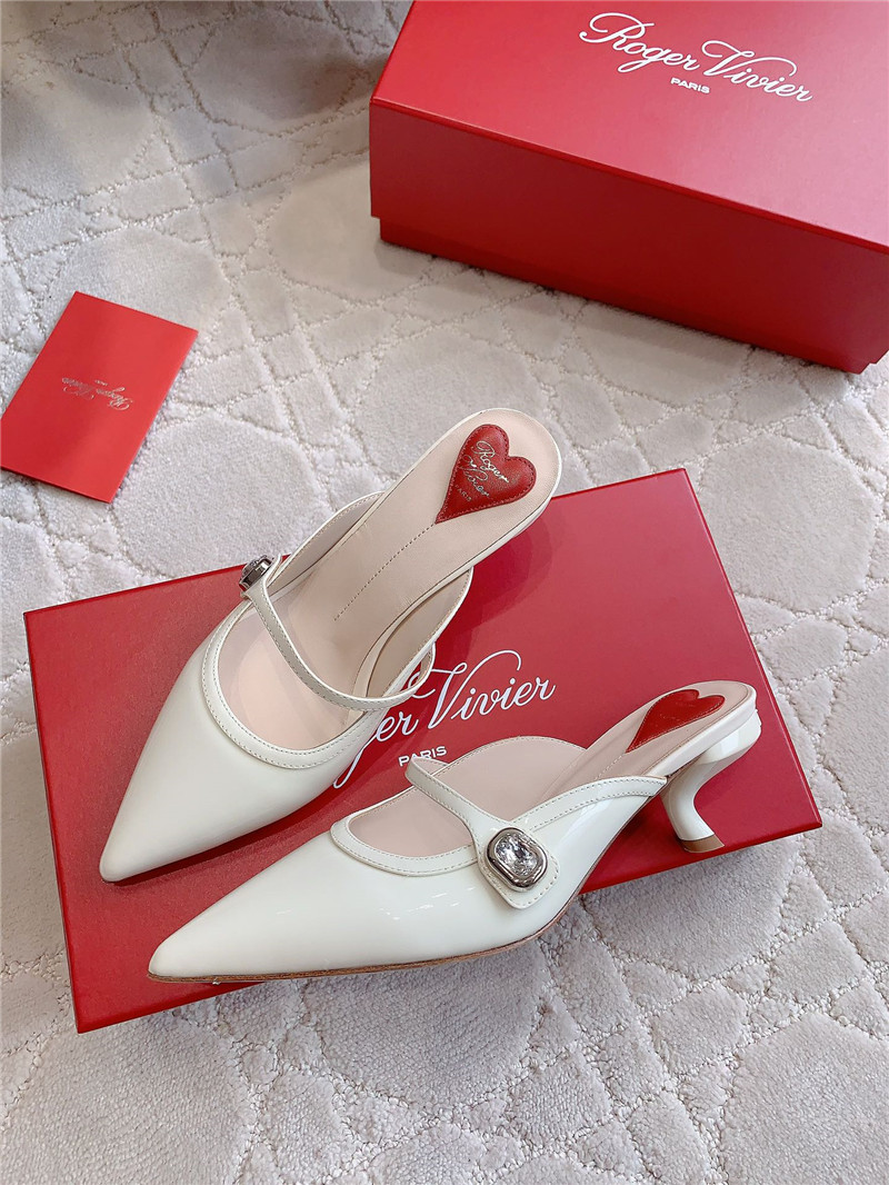 Roger Vivier Mary Jane Virgule Mules White and Pink Patent